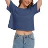 imageMAGCOMSEN Womens Crop Tops Basic Summer Cropped TShirts Loose Fit Cotton Short Sleeve UPF 50 Boxy Tee ShirtsBlue Grey