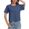 imageMAGCOMSEN Womens Crop Tops Basic Summer Cropped TShirts Loose Fit Cotton Short Sleeve UPF 50 Boxy Tee ShirtsBlue Grey