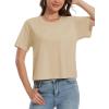 imageMAGCOMSEN Womens Crop Tops Basic Summer Cropped TShirts Loose Fit Cotton Short Sleeve UPF 50 Boxy Tee ShirtsLight Khaki