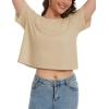 imageMAGCOMSEN Womens Crop Tops Basic Summer Cropped TShirts Loose Fit Cotton Short Sleeve UPF 50 Boxy Tee ShirtsLight Khaki