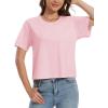 imageMAGCOMSEN Womens Crop Tops Basic Summer Cropped TShirts Loose Fit Cotton Short Sleeve UPF 50 Boxy Tee ShirtsLight Pink