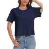 imageMAGCOMSEN Womens Crop Tops Basic Summer Cropped TShirts Loose Fit Cotton Short Sleeve UPF 50 Boxy Tee ShirtsNavy