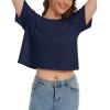 imageMAGCOMSEN Womens Crop Tops Basic Summer Cropped TShirts Loose Fit Cotton Short Sleeve UPF 50 Boxy Tee ShirtsNavy