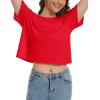 imageMAGCOMSEN Womens Crop Tops Basic Summer Cropped TShirts Loose Fit Cotton Short Sleeve UPF 50 Boxy Tee ShirtsTomato Red