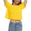 imageMAGCOMSEN Womens Crop Tops Basic Summer Cropped TShirts Loose Fit Cotton Short Sleeve UPF 50 Boxy Tee ShirtsYellow