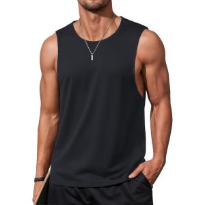 imageMAGCOMSEN Black Tank Top Men Workout Tank Tops Moisture Wicking Bodybuilding Cut Off Shirt Cotton Casual Tanks for Summer Black XL
