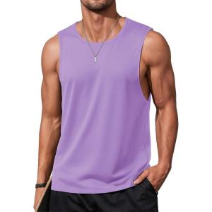 imageMAGCOMSEN Cotton Tank Tops Sleeveless Shirts for Men Athletic Cut Off Shirt Muscle Sleeveless Shirt for Summer Light Purple M