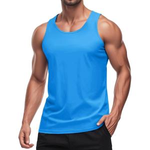 imageMAGCOMSEN Gym Tank Top Mens Sun Protection Workout Sleeveless Shirts Quick Dry Summer Swim Beach Workout Tank Azure XXLarge