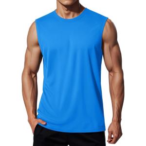imageMAGCOMSEN Mens Tank Tops Workout Gym Sleeveless Shirts Moisture Wicking Breathable Muscle Shirt Casual Summer TanksAzure