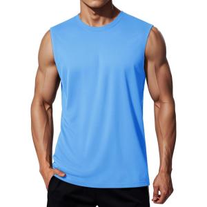 imageMAGCOMSEN Mens Tank Tops Workout Gym Sleeveless Shirts Moisture Wicking Breathable Muscle Shirt Casual Summer TanksBlue