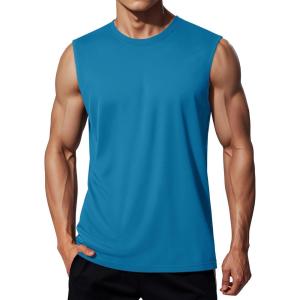 imageMAGCOMSEN Mens Tank Tops Workout Gym Sleeveless Shirts Moisture Wicking Breathable Muscle Shirt Casual Summer TanksBlue Green