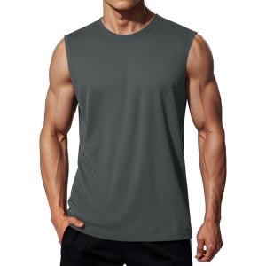 imageMAGCOMSEN Mens Tank Tops Workout Gym Sleeveless Shirts Moisture Wicking Breathable Muscle Shirt Casual Summer TanksDark Grey