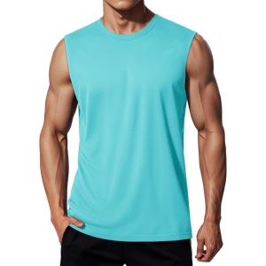 imageMAGCOMSEN Mens Tank Tops Workout Gym Sleeveless Shirts Moisture Wicking Breathable Muscle Shirt Casual Summer TanksLight Blue