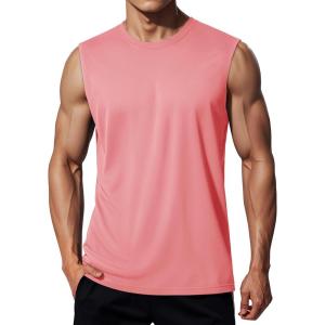 imageMAGCOMSEN Mens Tank Tops Workout Gym Sleeveless Shirts Moisture Wicking Breathable Muscle Shirt Casual Summer TanksPink