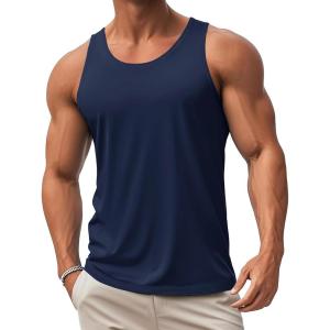 imageMAGCOMSEN Mens UPF 50 Tank Top Quick Dry Summer Workout Muscle Sleeveless Shirts for Swim Beach Bodybuilding09navy