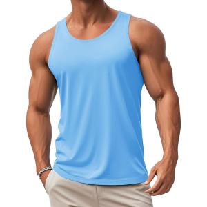 imageMAGCOMSEN Mens UPF 50 Tank Top Quick Dry Summer Workout Muscle Sleeveless Shirts for Swim Beach Bodybuilding16waterfall Blue