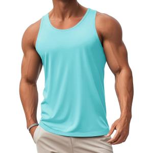 imageMAGCOMSEN Mens UPF 50 Tank Top Quick Dry Summer Workout Muscle Sleeveless Shirts for Swim Beach Bodybuilding18lake Blue