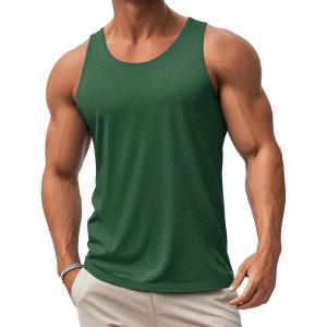 imageMAGCOMSEN Mens UPF 50 Tank Top Quick Dry Summer Workout Muscle Sleeveless Shirts for Swim Beach Bodybuilding20dark Green