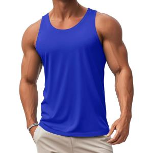 imageMAGCOMSEN Mens UPF 50 Tank Top Quick Dry Summer Workout Muscle Sleeveless Shirts for Swim Beach Bodybuilding23color Blue