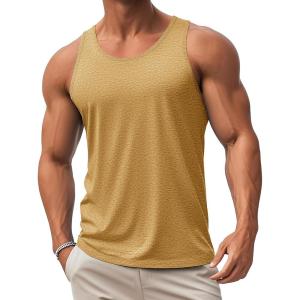 imageMAGCOMSEN Mens UPF 50 Tank Top Quick Dry Summer Workout Muscle Sleeveless Shirts for Swim Beach Bodybuilding25earthy Yellow