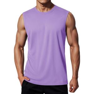 imageMAGCOMSEN Sleeveless Shirts for Men Dry Fit Running Tank Tops UPF 50 Active Workout Muscle Shirts Beach Swim Shirt Light Purple L
