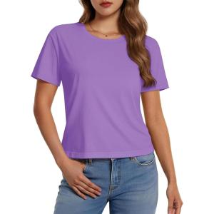 imageMAGCOMSEN Womens Crop Tops Basic Summer Cropped TShirts Loose Fit Cotton Short Sleeve UPF 50 Boxy Tee ShirtsLight Purple