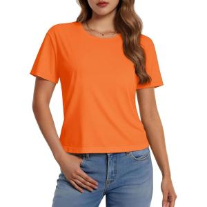 imageMAGCOMSEN Womens Crop Tops Basic Summer Cropped TShirts Loose Fit Cotton Short Sleeve UPF 50 Boxy Tee ShirtsOrange