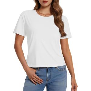 imageMAGCOMSEN Womens Crop Tops Basic Summer Cropped TShirts Loose Fit Cotton Short Sleeve UPF 50 Boxy Tee ShirtsWhite