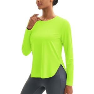 imageMAGCOMSEN Womens Sun Shirts SPF Long Sleeve Workout Tops Athletic UV Protection UPF 80 Quick Dry T ShirtFluorescent Green