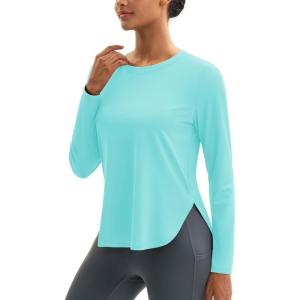 imageMAGCOMSEN Womens Sun Shirts SPF Long Sleeve Workout Tops Athletic UV Protection UPF 80 Quick Dry T ShirtLight Lake Blue