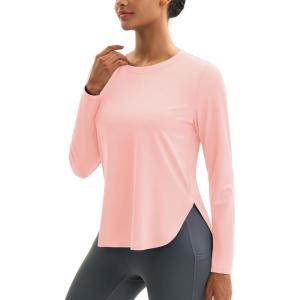 imageMAGCOMSEN Womens Sun Shirts SPF Long Sleeve Workout Tops Athletic UV Protection UPF 80 Quick Dry T ShirtLight Pink