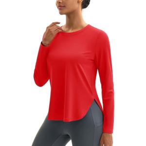 imageMAGCOMSEN Womens Sun Shirts SPF Long Sleeve Workout Tops Athletic UV Protection UPF 80 Quick Dry T ShirtTomato Red
