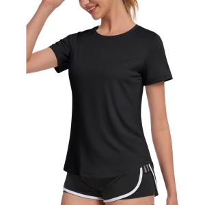 imageMAGCOMSEN Womens UPF 80 Short Sleeve TShirts Moisture Wicking Quick Dry Athletic Workout Rash Guard TopsBlack