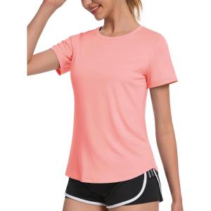 imageMAGCOMSEN Womens UPF 80 Short Sleeve TShirts Moisture Wicking Quick Dry Athletic Workout Rash Guard TopsL Pink