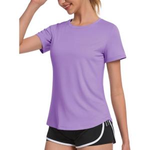 imageMAGCOMSEN Womens UPF 80 Short Sleeve TShirts Moisture Wicking Quick Dry Athletic Workout Rash Guard TopsL Purple