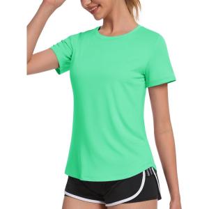 imageMAGCOMSEN Womens UPF 80 Short Sleeve TShirts Moisture Wicking Quick Dry Athletic Workout Rash Guard TopsM Green