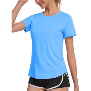imageMAGCOMSEN Womens UPF 80 Short Sleeve TShirts Moisture Wicking Quick Dry Athletic Workout Rash Guard TopsS Blue