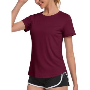 imageMAGCOMSEN Womens UPF 80 Short Sleeve TShirts Moisture Wicking Quick Dry Athletic Workout Rash Guard TopsW Red