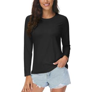 imageMAGCOMSEN Womens UPF 80 Workout Shirts Long Sleeve Atheltic TShirt Quick Dry Rash Guard Swim TopsBlack