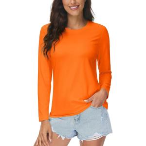 imageMAGCOMSEN Womens UPF 80 Workout Shirts Long Sleeve Atheltic TShirt Quick Dry Rash Guard Swim TopsNeon Orange