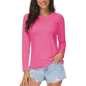 imageMAGCOMSEN Womens UPF 80 Workout Shirts Long Sleeve Atheltic TShirt Quick Dry Rash Guard Swim TopsRosy Red