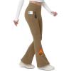 imageMAGCOMSEN Womens Fleece Lined Flare Leggings Waterproof Insulated Winter Pants Warm Snow Yoga Hiking Bootcut 3 PcoketsLight Brown