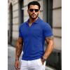 imageMAGCOMSEN Mens Polo Shirts Short Sleeve Cotton Pique Golf Shirts with Pocket Casual Performance Moisture Wicking PolosColor Blue