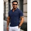 imageMAGCOMSEN Mens Polo Shirts Short Sleeve Cotton Pique Golf Shirts with Pocket Casual Performance Moisture Wicking PolosNavy Blue