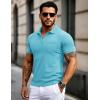 imageMAGCOMSEN Mens Polo Shirts Short Sleeve Cotton Pique Golf Shirts with Pocket Casual Performance Moisture Wicking PolosSky Blue