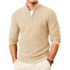imageMAGCOMSEN Mens Sweaters 14 Zip Knit Waffle Textured Pullover for Fall Winter Warm Soft SweaterApricot