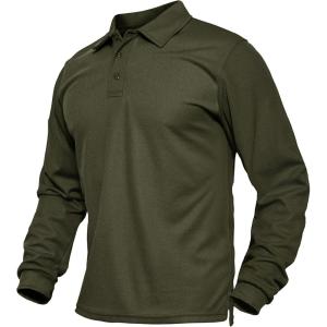 imageMAGCOMSEN Mens Polo Shirts Long Sleeve Collared Moisture Wicking Performance Golf Athletic Casual WorkArmygreen