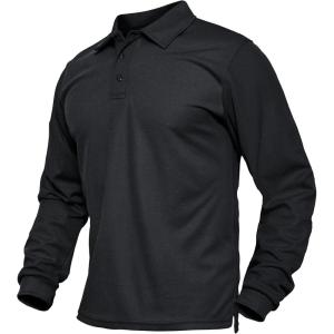 imageMAGCOMSEN Mens Polo Shirts Long Sleeve Collared Moisture Wicking Performance Golf Athletic Casual WorkBlack