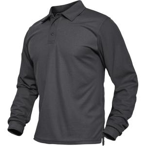 imageMAGCOMSEN Mens Polo Shirts Long Sleeve Collared Moisture Wicking Performance Golf Athletic Casual WorkDark Grey