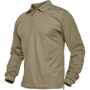 imageMAGCOMSEN Mens Polo Shirts Long Sleeve Collared Moisture Wicking Performance Golf Athletic Casual WorkKhaki